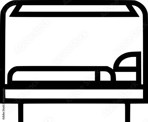 A minimalist outline of a fourposter bed with a mattress and pillow