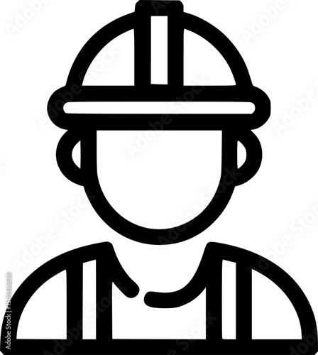 An outline icon of a person wearing a hard hat and vest