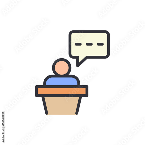 Public Speaker Giving Speech Behind Podium With Speech Bubble