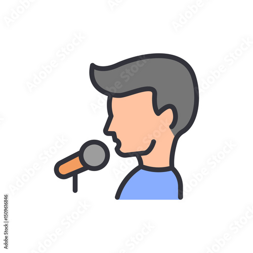 Cartoon Speaker Giving Speech With Microphone On Transparent Backdrop