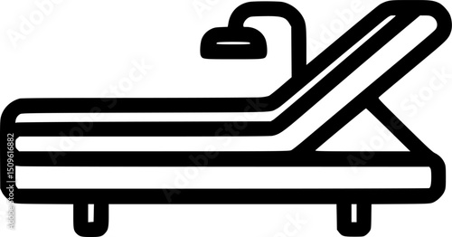 Black outline of a tanning bed with lamp elevated on a wheeled frame