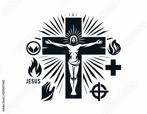 Profound Jesus Christ on Cross Depiction Sacrifice Faith Vector Logo Design