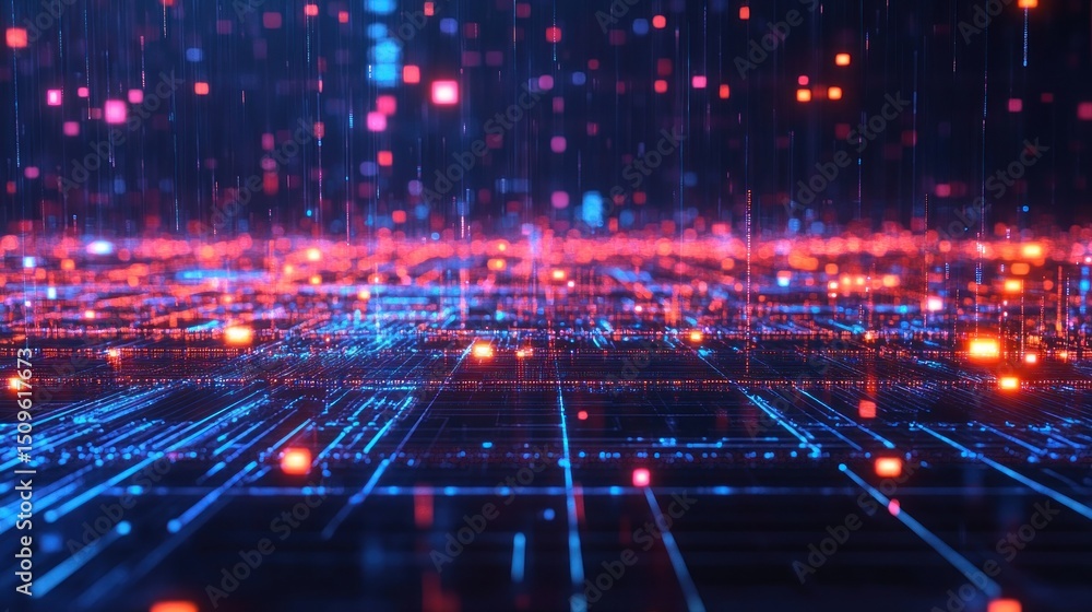 Abstract digital network of glowing lines and squares Abstract digital network of glowing lines and squares