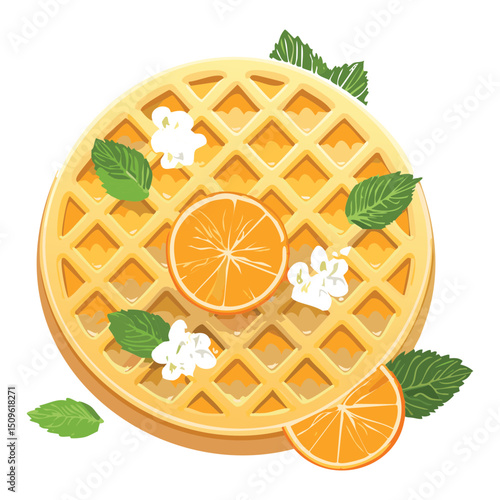 waffles with fresh orange fruits - vector illustration