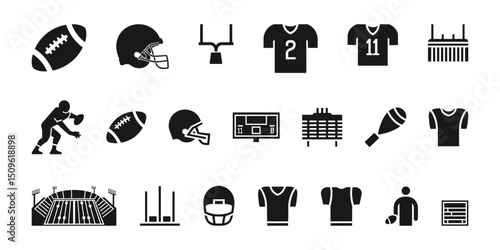 American Football Icon Set  Vector Silhouettes of Players, Helmets, Balls & Action Poses. vector 