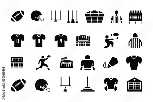 American Football Icon Set  Vector Silhouettes of Players, Helmets, Balls & Action Poses. vector 