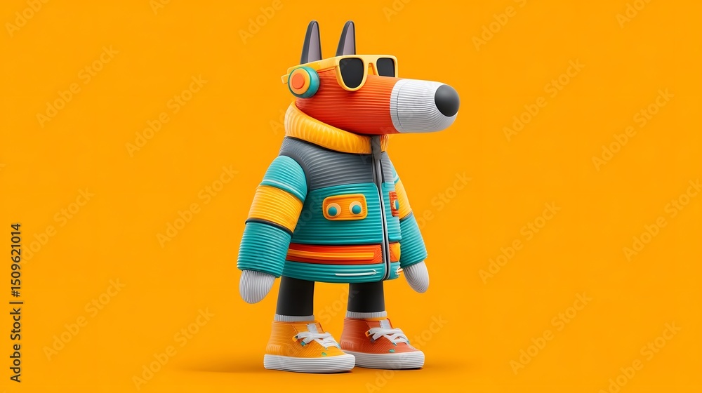 Obraz premium Stylized cartoon dog in colorful tech outfit