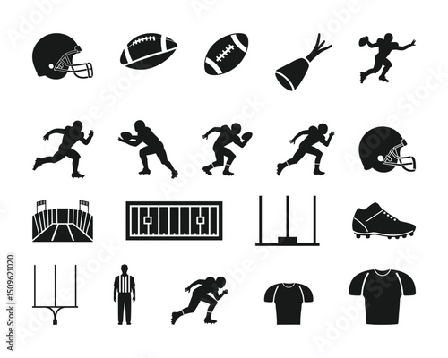 American Football Icon Set  Vector Silhouettes of Players, Helmets, Balls & Action Poses. vector 