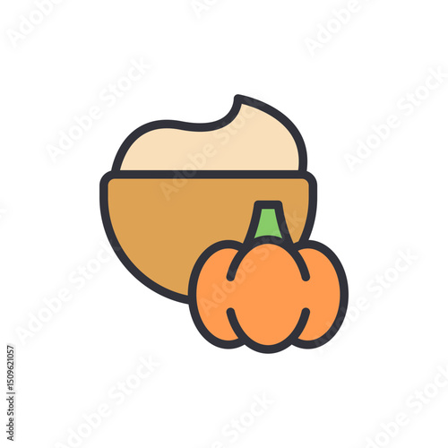 Whimsical Pumpkin Delight Cream In A Bowl Icon On Transparent Layer