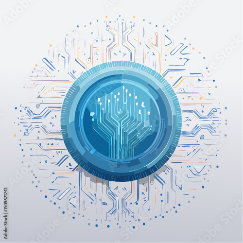 Abstract AI Concept Futuristic Circuitry and Data Visualization