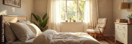 Serene bedroom, softly lit, prepared for new arrival Cozy nursery decor, plush textiles, crib, rocking chair, natural light Peaceful atmosphere for expectant parents , maternity, expectant parents