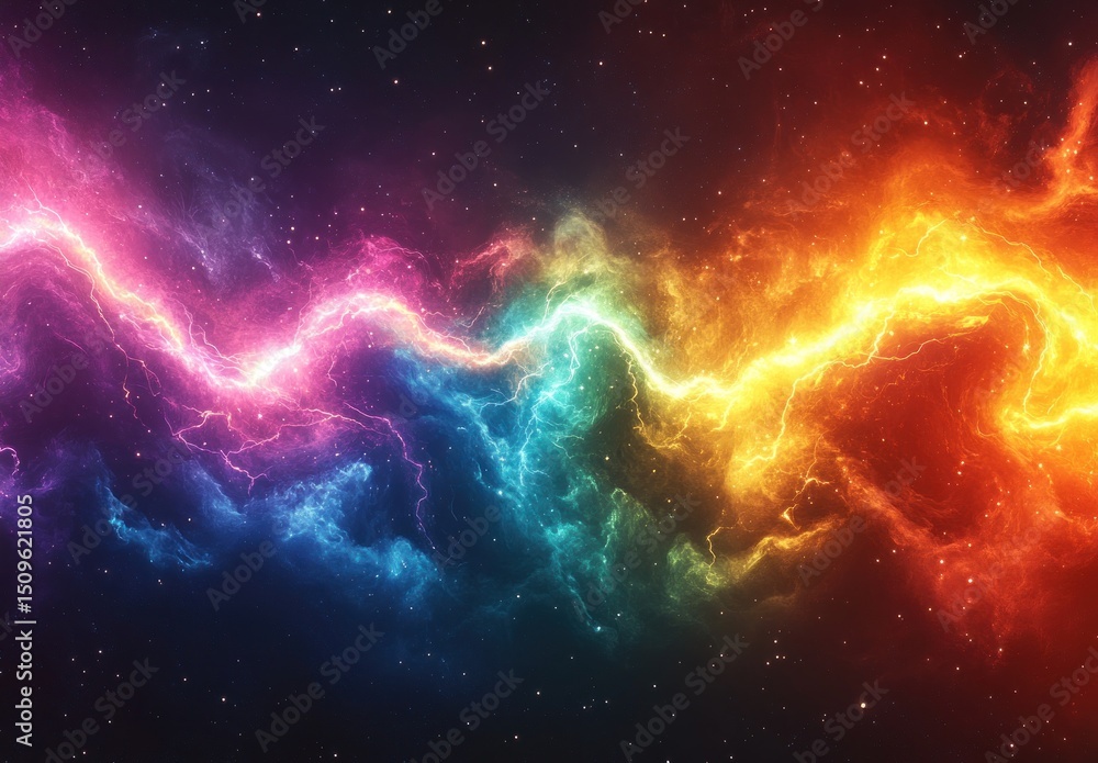 Obraz premium Colorful energy flows through a dark cosmic scene.