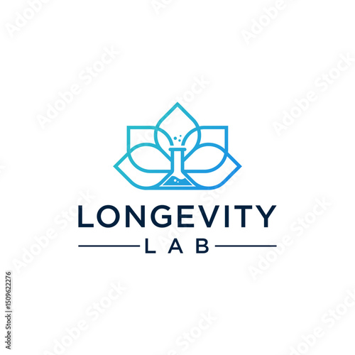 Minimalist Outline Longevity Lab Logo Design with Lotus Flower Element