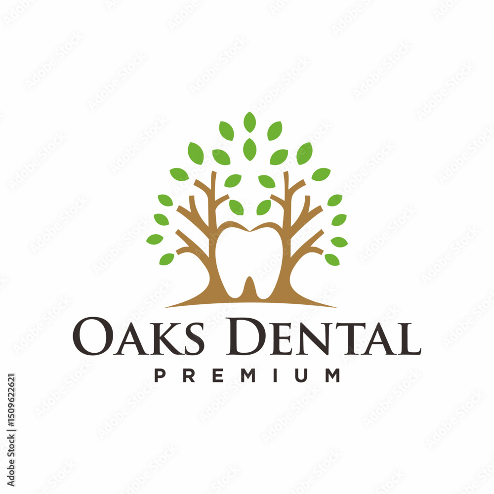 Obraz premium Minimalist Detailed Tooth Tree Combination Dentist Clinic or Dental Logo