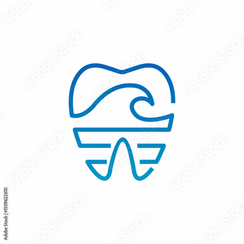 Modern Line Art Tooth with Wave Element Dental Care Icon Design