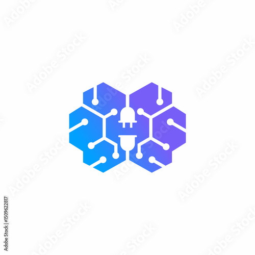 Flat Design Digital Brain with Circuit Connection Artificial Intelligence Icon