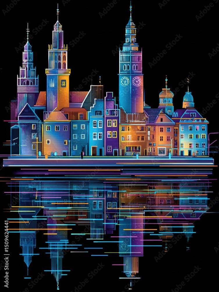 Fototapeta premium Krakow Old Town Glitch Art