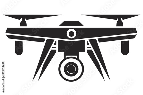vector of unmanned aerial vehicle (UAV) with camera lens detail, sleek design on white background
