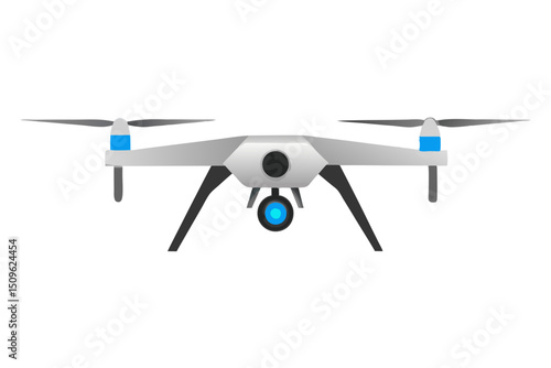 vector of unmanned aerial vehicle (UAV) with camera lens detail, sleek design on white background
