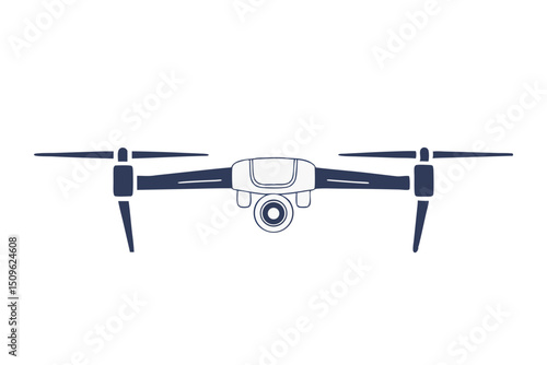 vector of unmanned aerial vehicle (UAV) with camera lens detail, sleek design on white background
