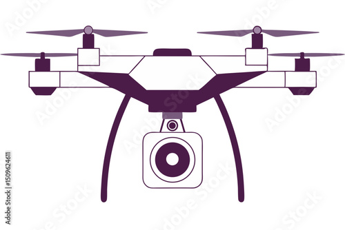 vector of unmanned aerial vehicle (UAV) with camera lens detail, sleek design on white background
