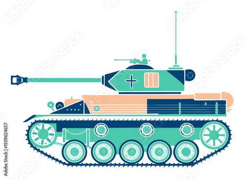 realistic vector of main battle tank, side profile with visible tracks and turret gun, isolated on white
