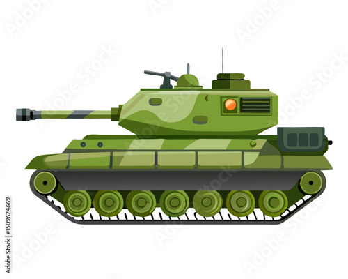 realistic vector of main battle tank, side profile with visible tracks and turret gun, isolated on white
