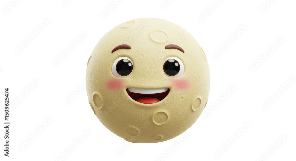 Fototapeta premium Smiling Celestial Body with Cartoon Face Against White Background