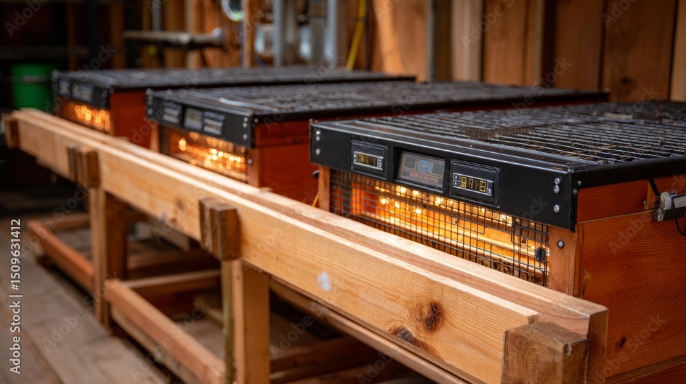 Heat process equipment for livestock farm barn industrial content rustic environment close-up view agricultural innovation Heat process equipment for livestock farm barn industrial content rustic environment close-up view agricultural innovation