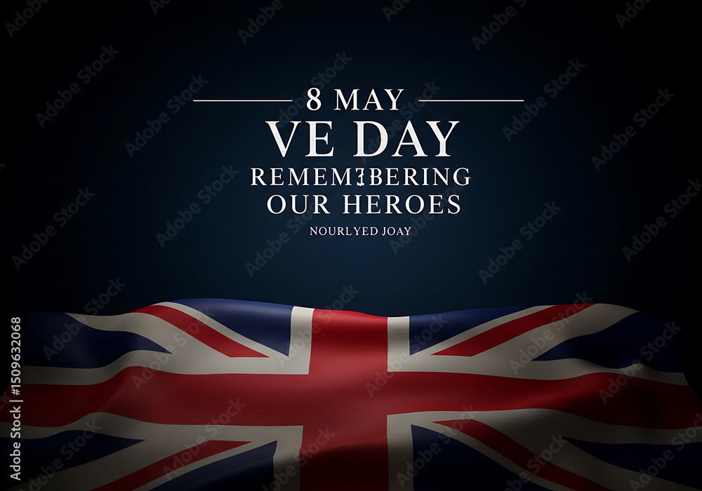 Obraz premium VE Day Commemoration Graphic with Union Jack Flag Remembering Our Heroes Background
