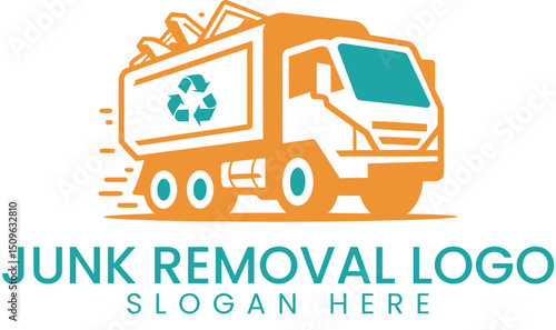 Fast Reliable Junk Removal Truck Logo Design eco icon teal  