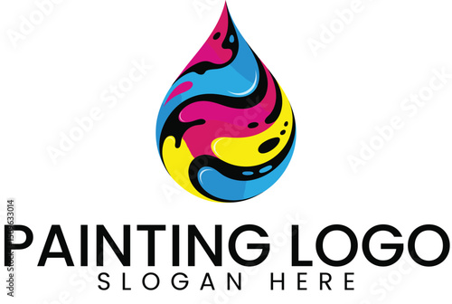 Abstract Colorful Paint Drop Logo Design ink art icon blue  