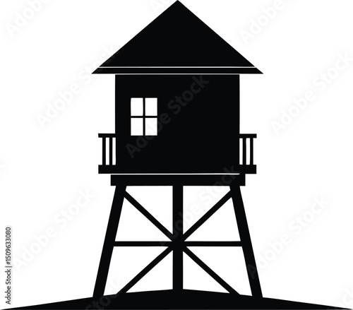 Armhouse style water tower silhouette, Silhouette of Farmhouse style Water tower vector design