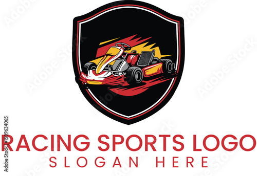 Dynamic Go Kart Racing Sports Logo Design red fast icon team