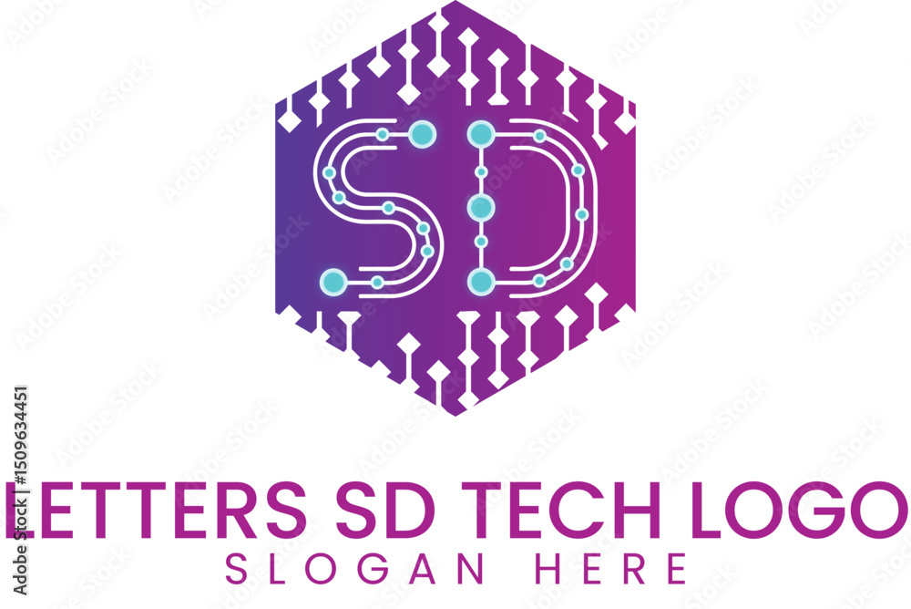 Obraz premium Modern Tech Logo Letters SD Purple Design icon data style 