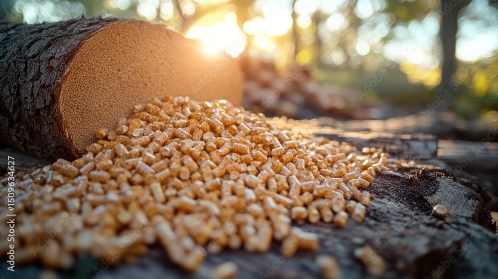 Obraz premium Wood pellets on a tree stump