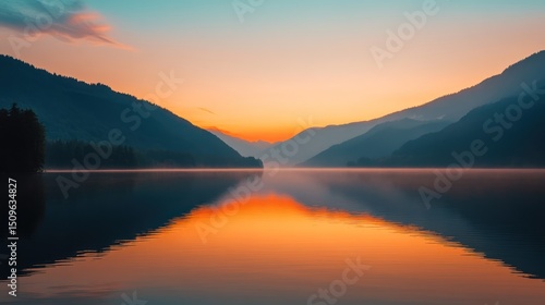 Wallpaper Mural A beautiful orange and blue sunset over tranquil mountain lake Torontodigital.ca
