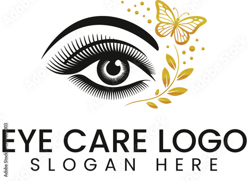Elegant Eye Care Logo Design with Butterfly spa gold icon   