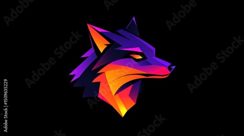 A colorful illustration of a stylized wolf head profile