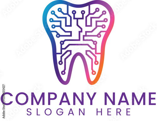 Modern Digital Tooth Technology Logo Design icon care clean 