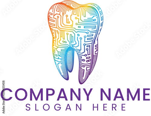 Rainbow Digital Tooth Modern Dental Logo Design art icon    