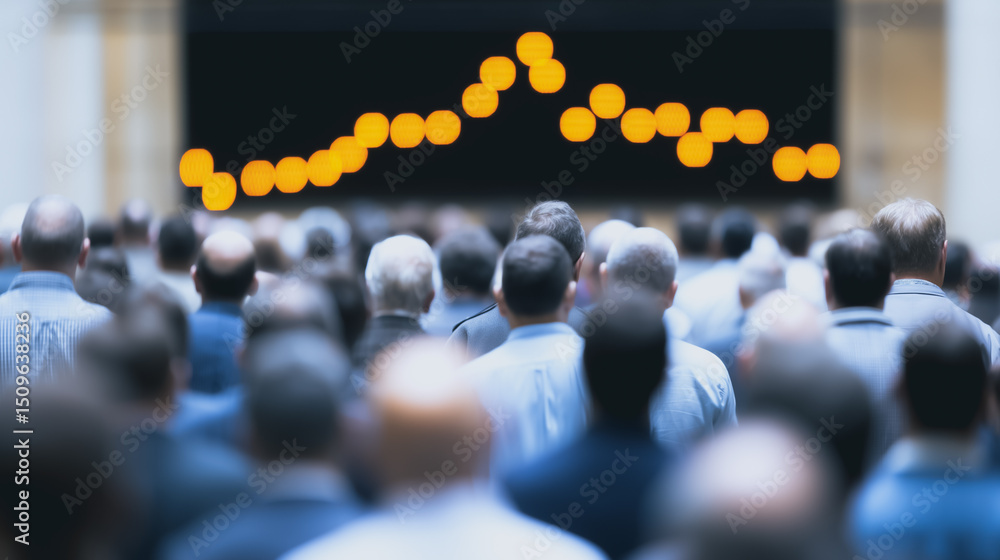 Obraz premium Audience watching a financial graph on a large screen in a conference room