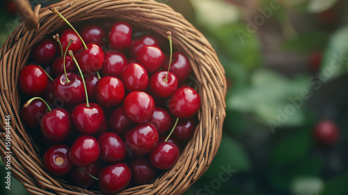 A basket full of red cherries