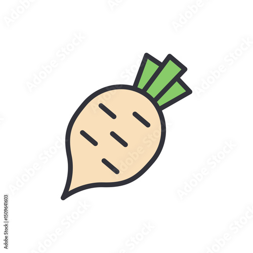 Illustrated Turnip With Green Tops Isolated On A Transparent Layout
