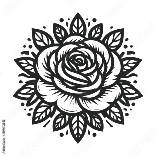 Rose flower with leaves in circle shape