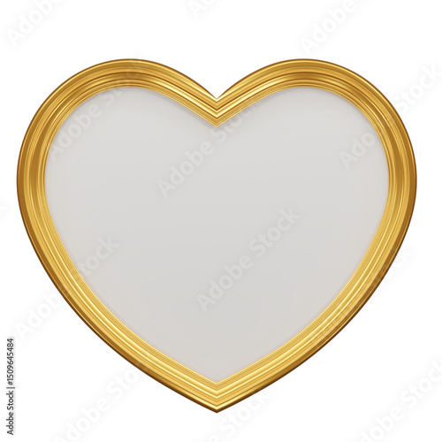 Golden Heart Shaped Frame. Realistic gloss heart with rim. Elements for Valentines Day, Wedding, Birthday, Anniversary, Mothers Day decoration.