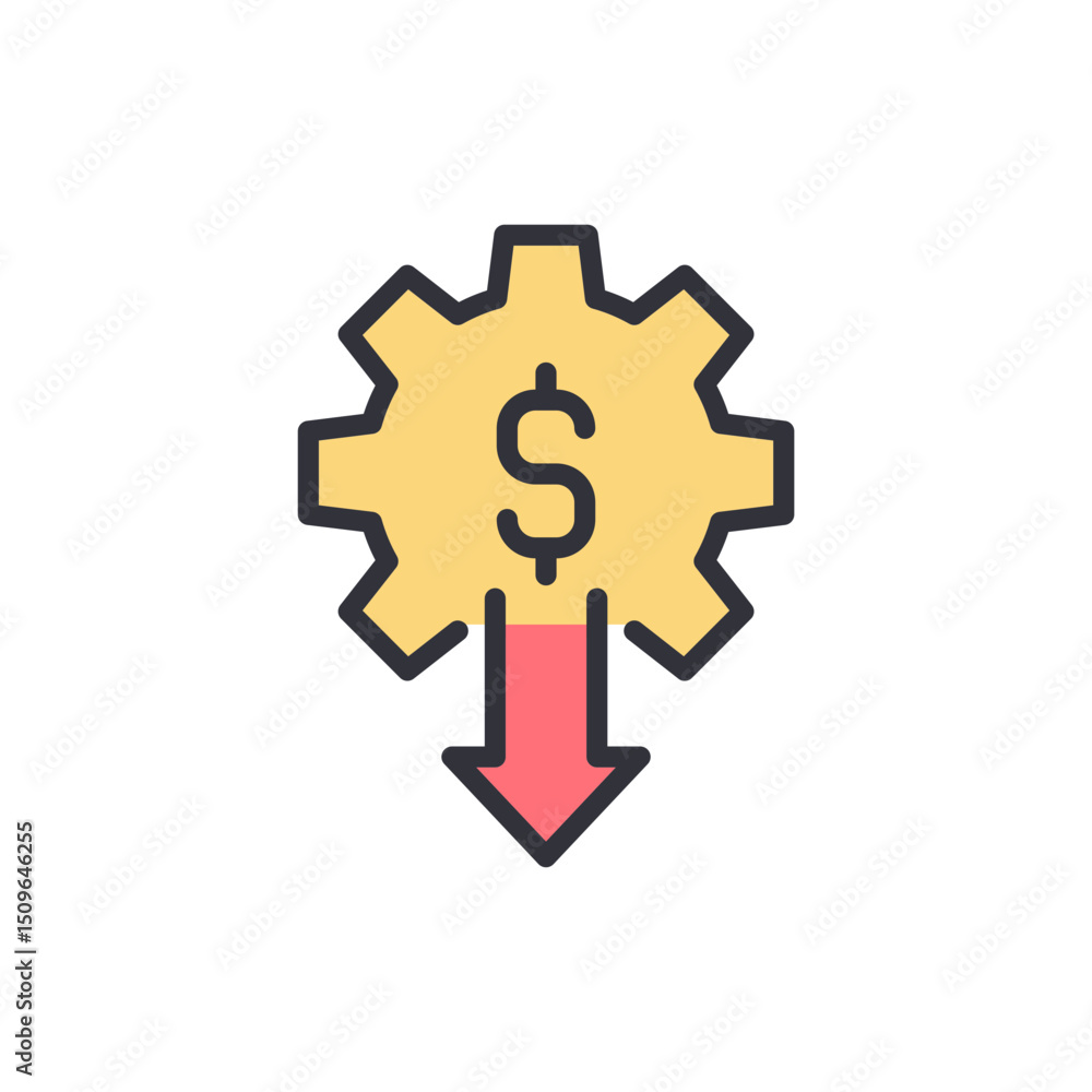 Financial Efficiency Gears With Downward Arrow On Transparent Background Financial Efficiency Gears With Downward Arrow On Transparent Background