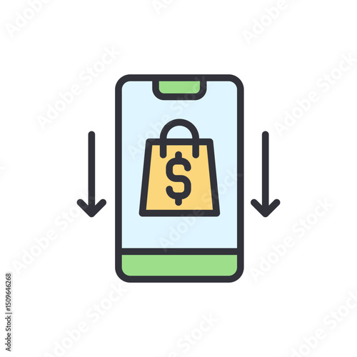 Mobile Shopping Experience With Digital Dollar Bag And Arrow Sign