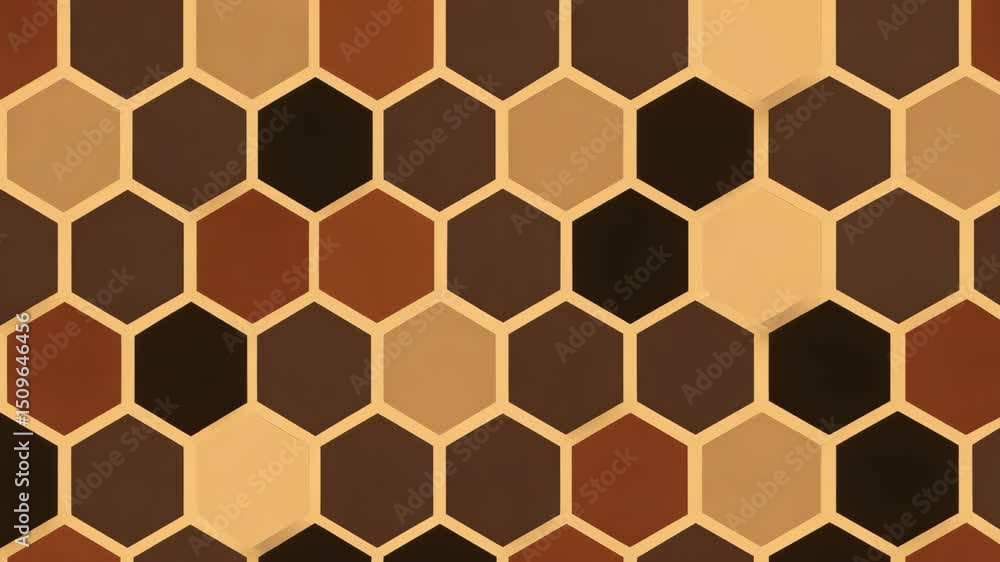 The honeycomb pattern background features light brown outlines and various shades of tan filling the hexagonal shapes The honeycomb pattern background features light brown outlines and various shades of tan filling the hexagonal shapes