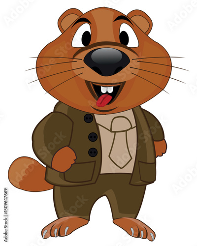 Animal woodchuck in suit on white background is insulated